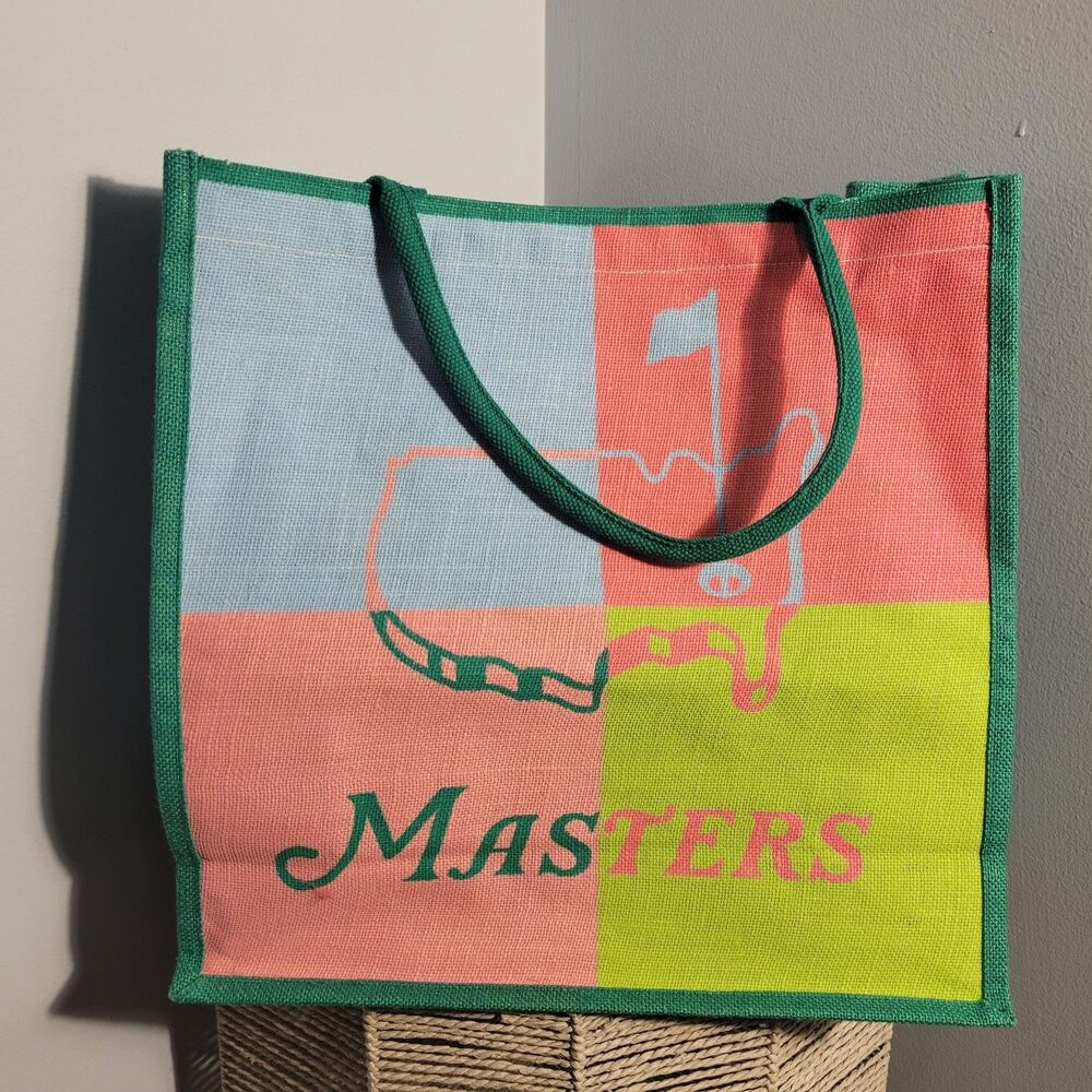 NWT 2025 Masters GREEN/PINK/BLUE GOLF JUTE TOTE BAG AUGUSTA NATIONAL GOLF CLUB